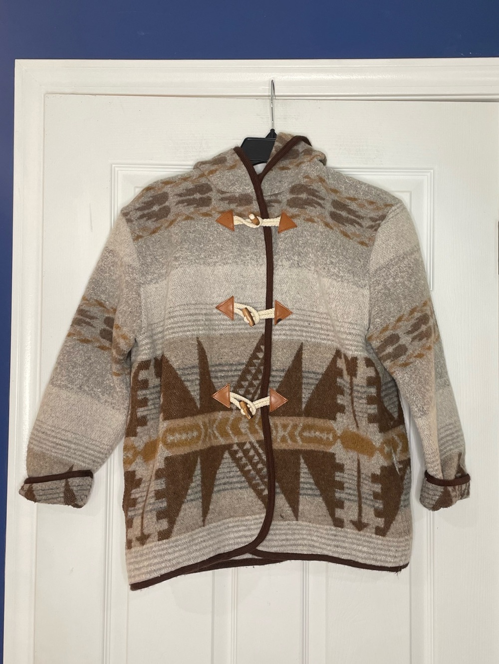 THE LIMITED vintage wool blend  southwestern-patterned hooded toggle jacket - 8